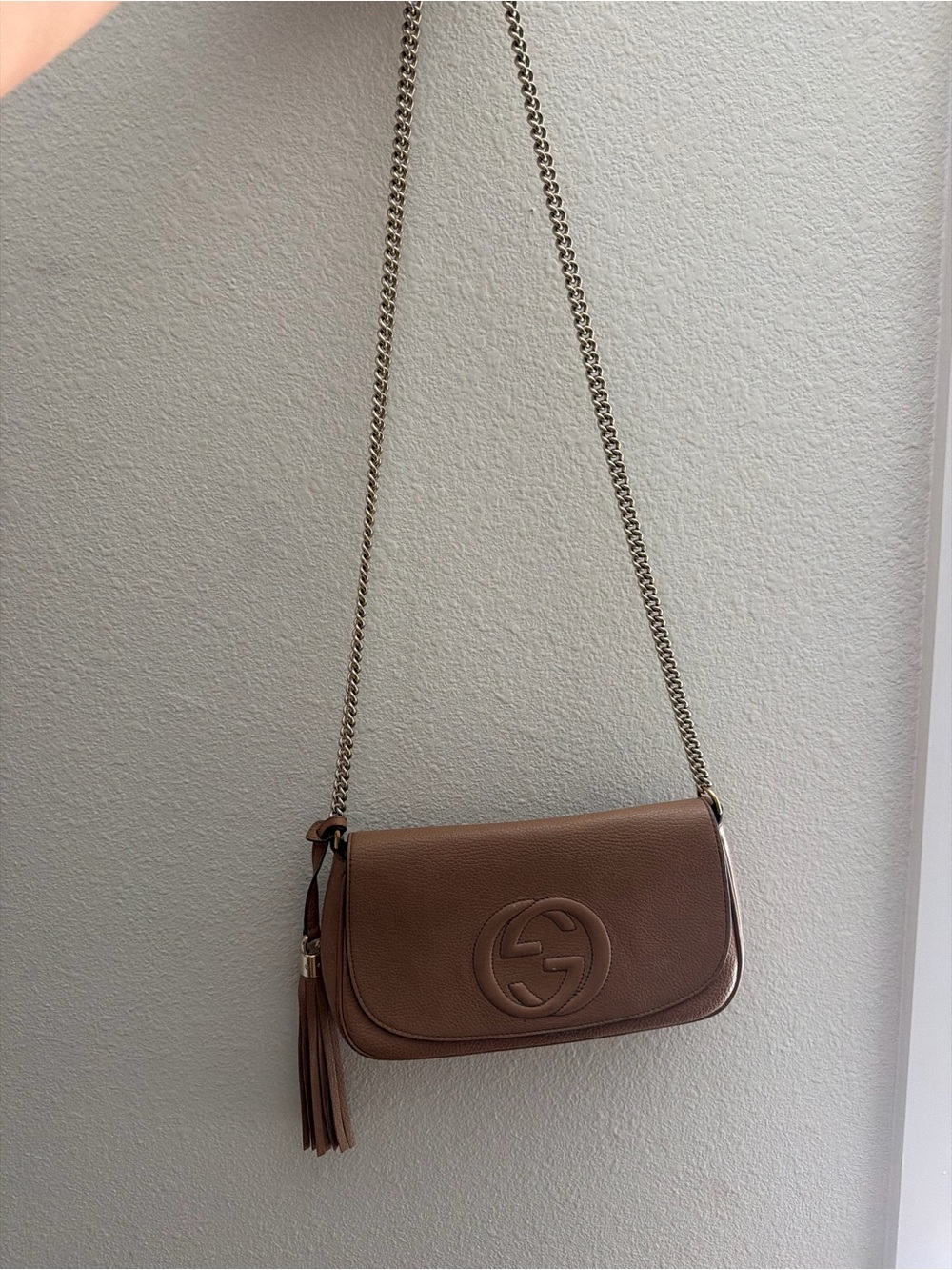 Gucci Brown Leather Chain Crossbody Bag